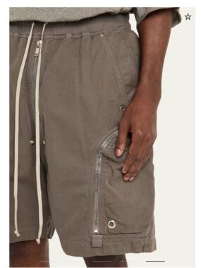 Rick Owens Taupe-Brown Cargo Shorts with Silver Zippers